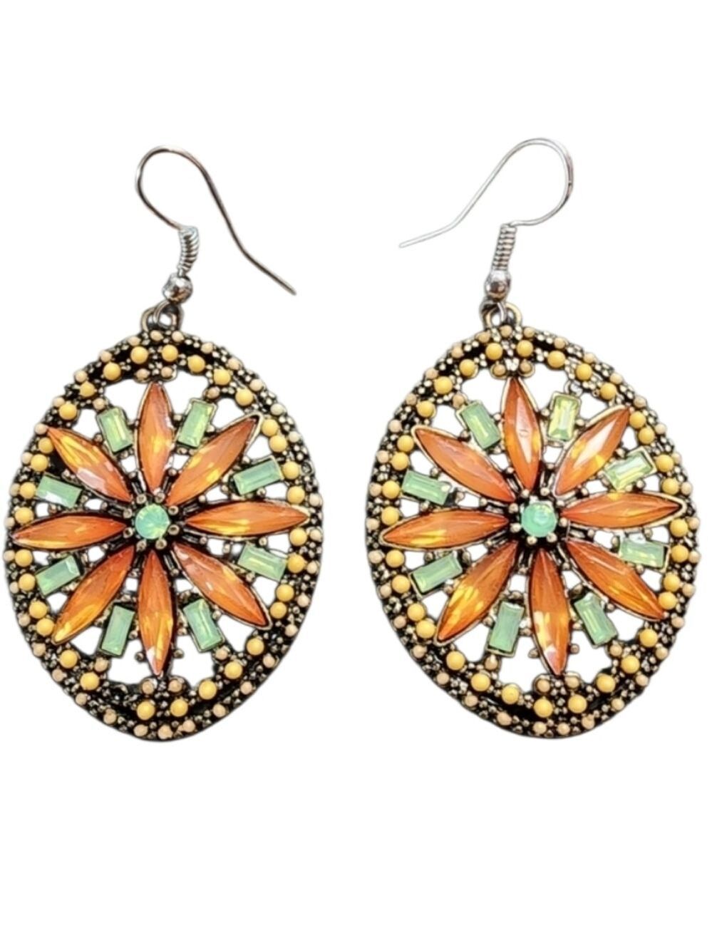 Elegant Orange and Green Beaded Earrings